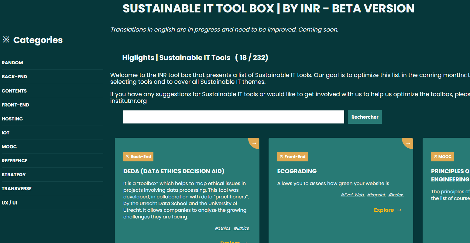 La boîte à outils Numérique Responsable (FR-EN)